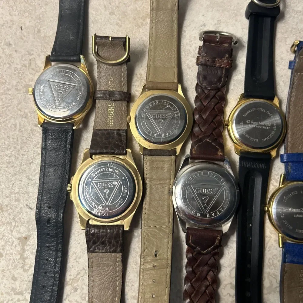 Vintage Guess Watch Lot of 9 Guess Womens Leather Bands Working New Batteries